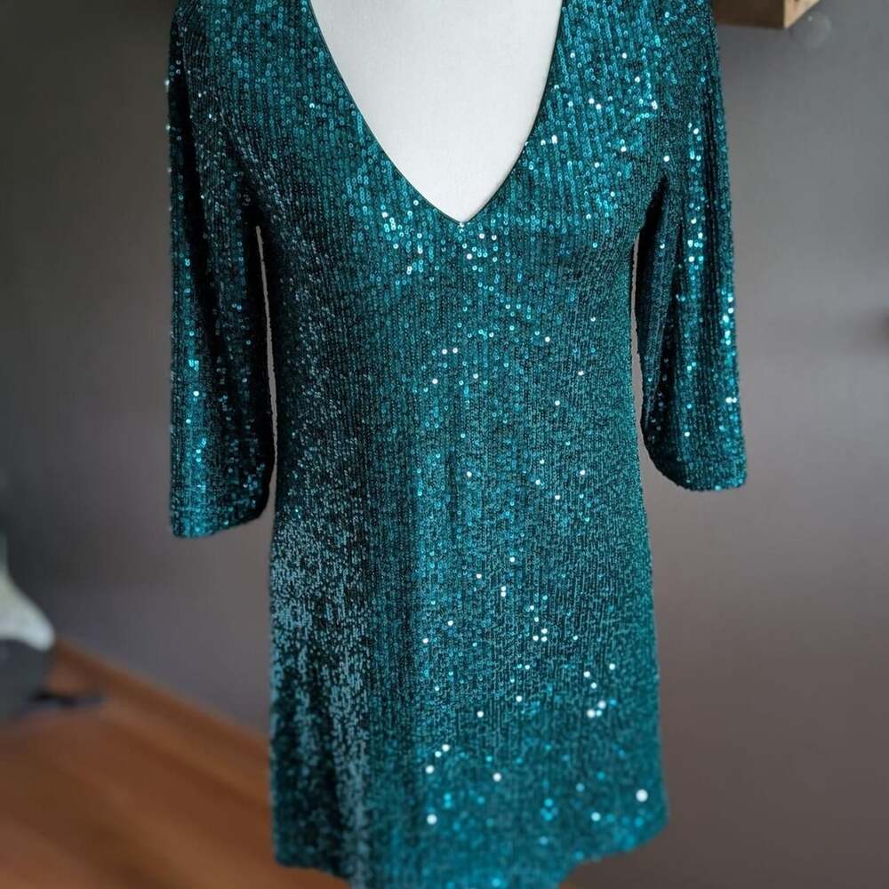 Lulus Women's Long Sleeve Sequin Green Mini Dress Small